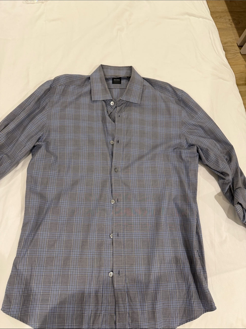 Hugo Boss Gray and Blue Windowpane Dress Shirt